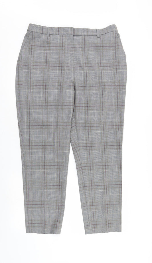 Front view of Marks & Spencer women’s grey check trousers, size UK 16, 27-inch leg