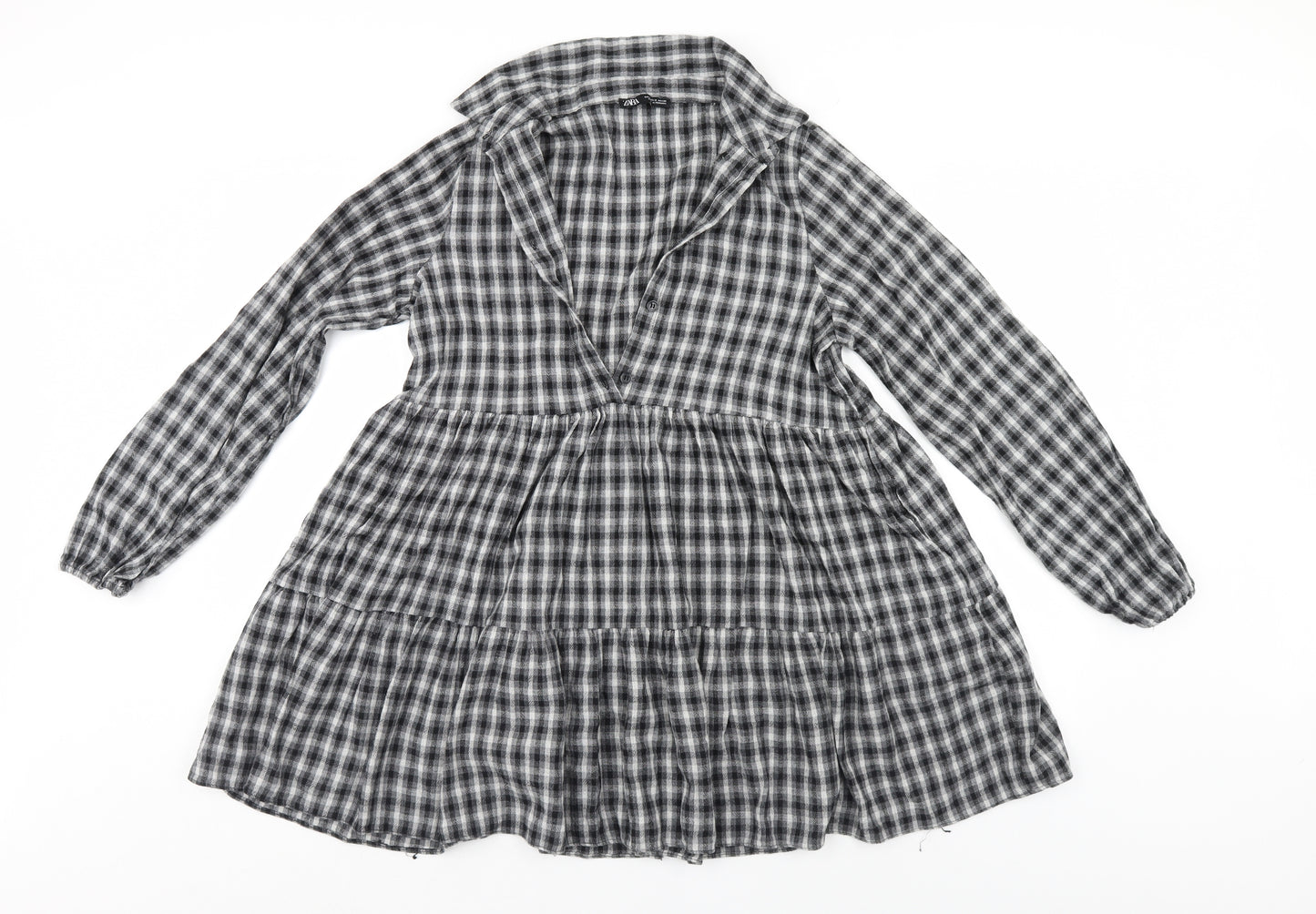Zara Womens Grey Check  Shirt Dress  Size S