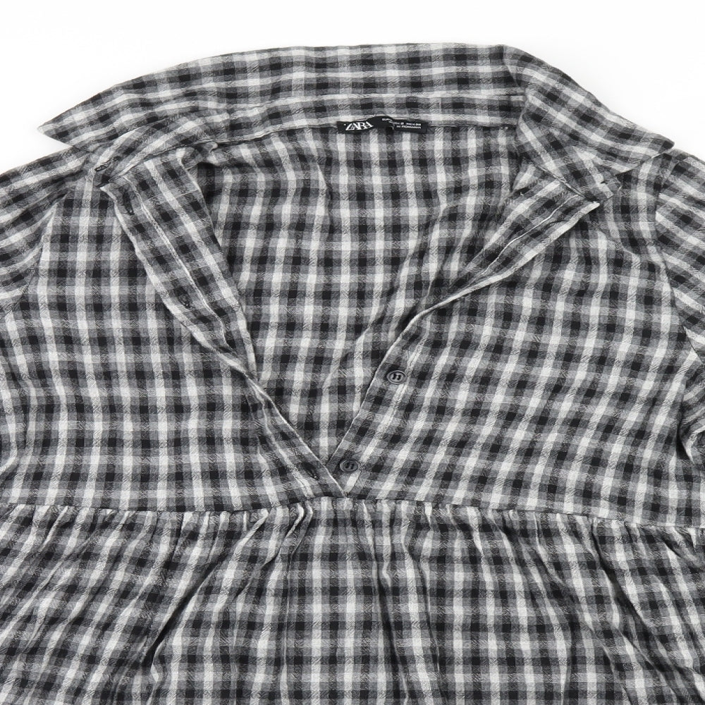 Zara Womens Grey Check  Shirt Dress  Size S