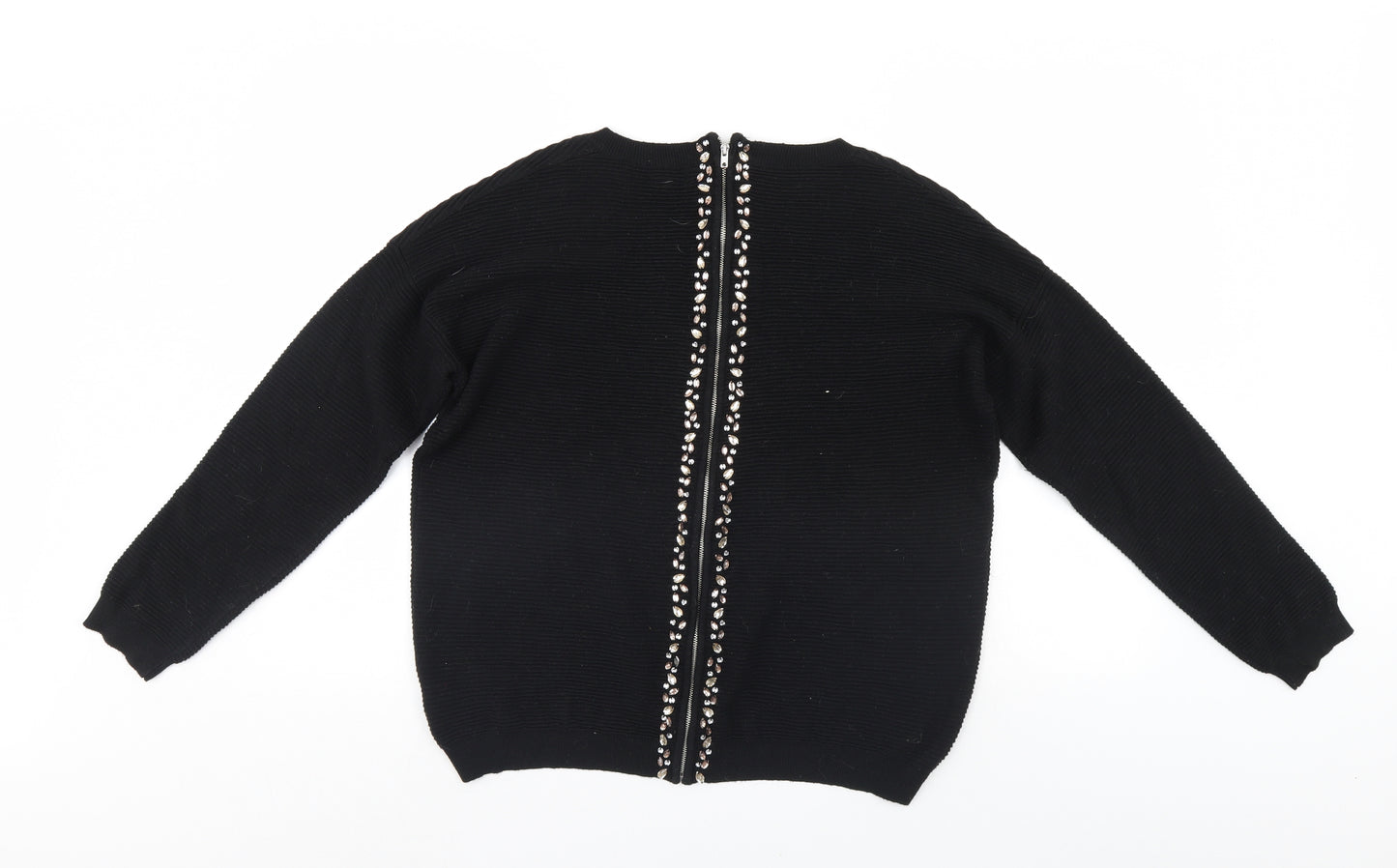NEXT Womens Black Striped  Full Zip Jumper Size 18