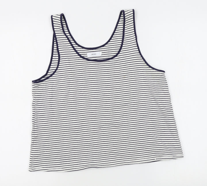 John Lewis Womens White Striped Basic Tank Size 14