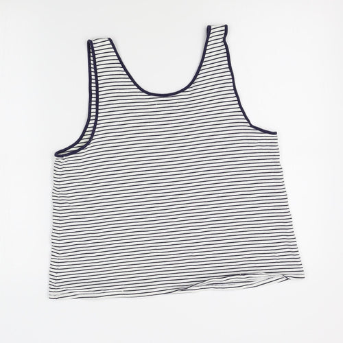 John Lewis Womens White Striped  Basic Tank Size 14