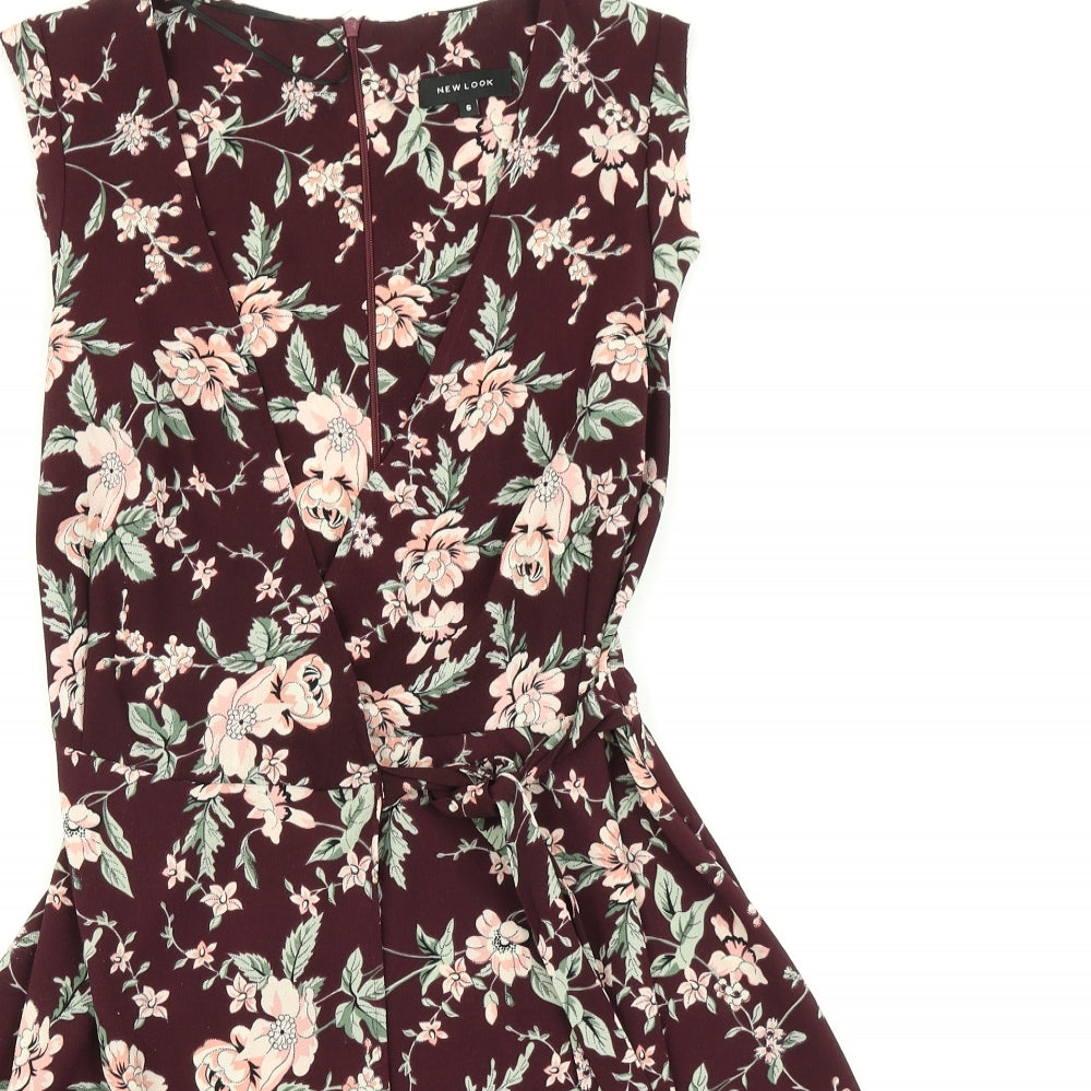 Newlook Womens Purple Floral  Wrap Dress  Size 6