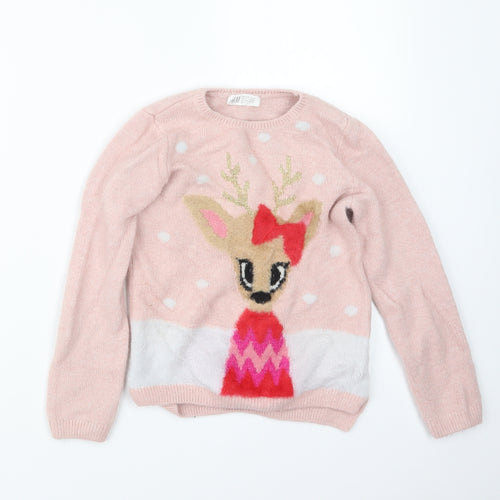 H&M Girls Pink  Knit Pullover Jumper Size 8-9 Years  - Christmas