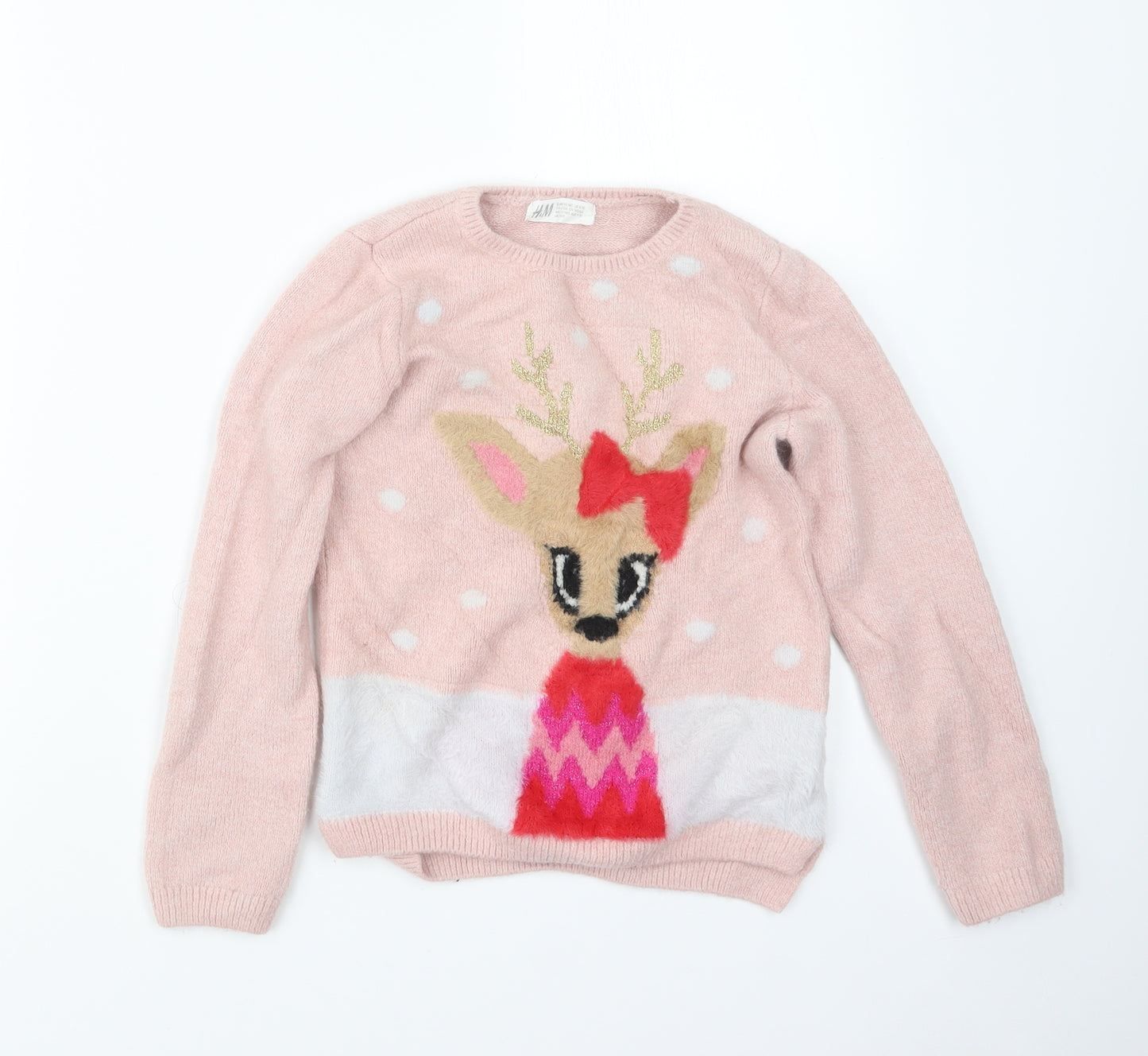 H&M Girls Pink  Knit Pullover Jumper Size 8-9 Years  - Christmas