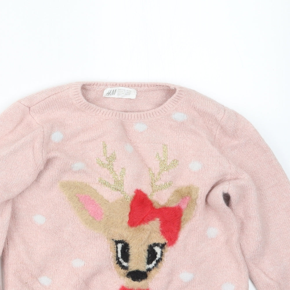 H&M Girls Pink  Knit Pullover Jumper Size 8-9 Years  - Christmas