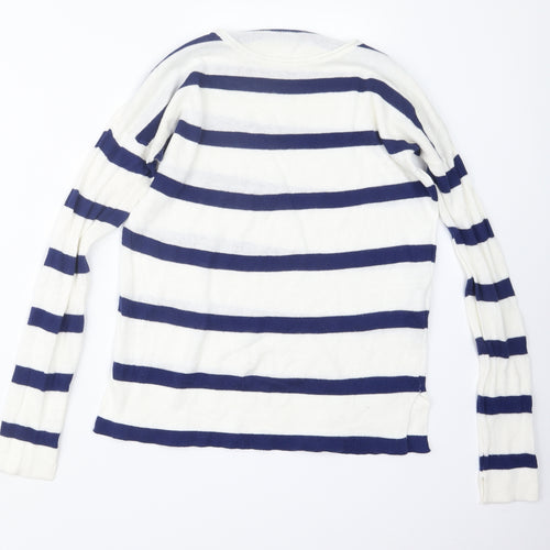 Pull&Bear Womens White Striped Knit Pullover Jumper Size S