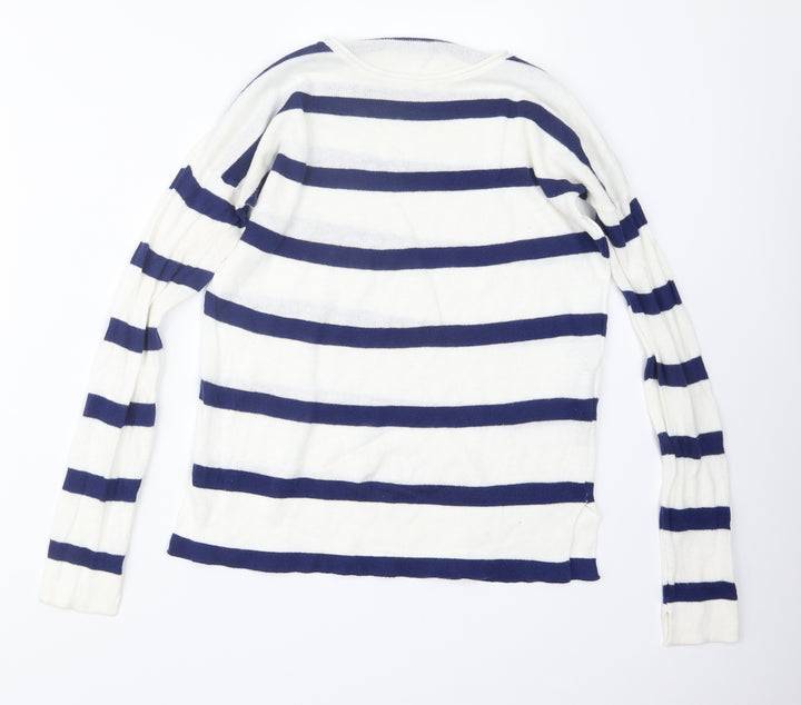 Pull&Bear Womens White Striped Knit Pullover Jumper Size S
