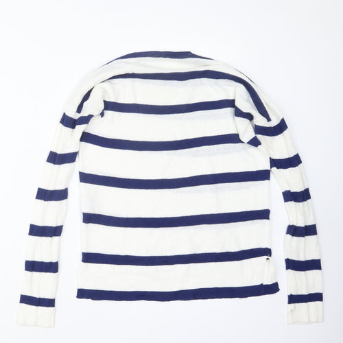 Pull&Bear Womens White Striped Knit Pullover Jumper Size S