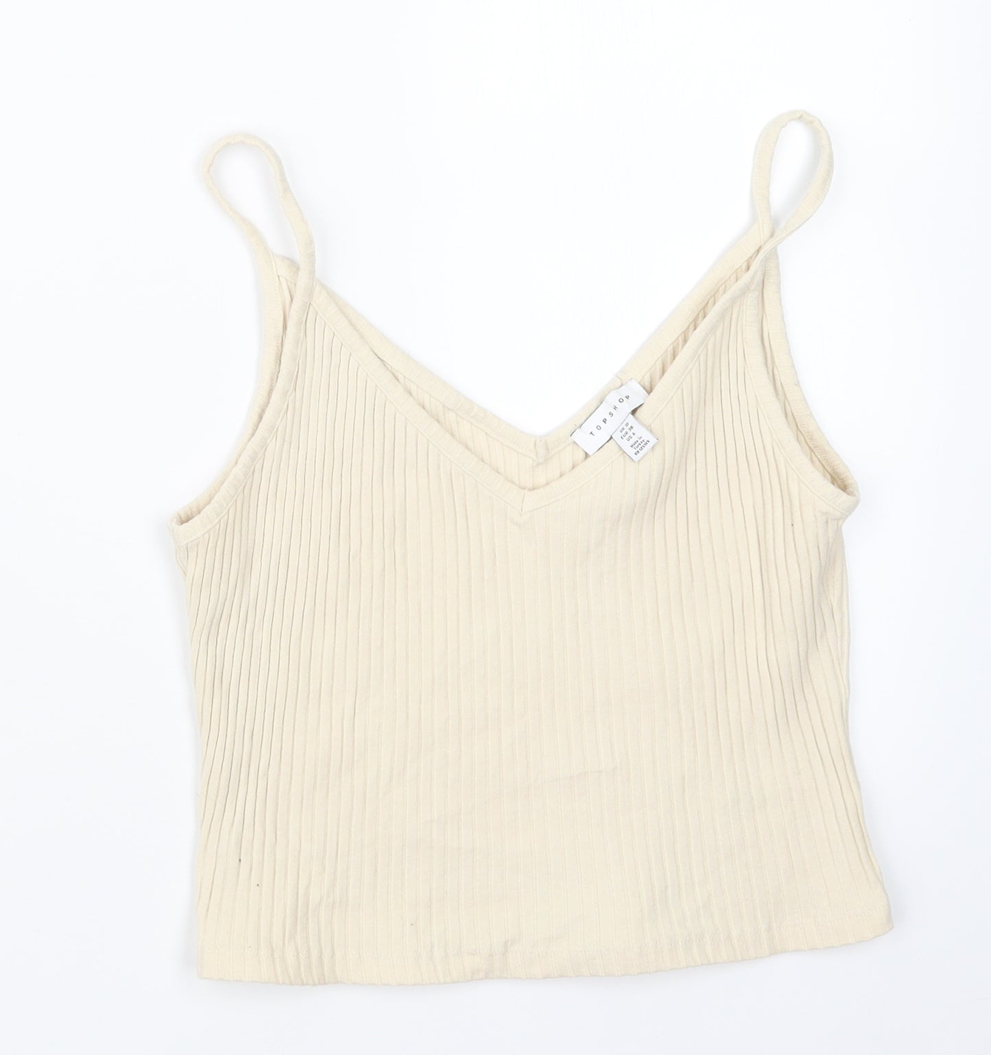 Topshop Womens Beige  Knit Cropped T-Shirt Size 10