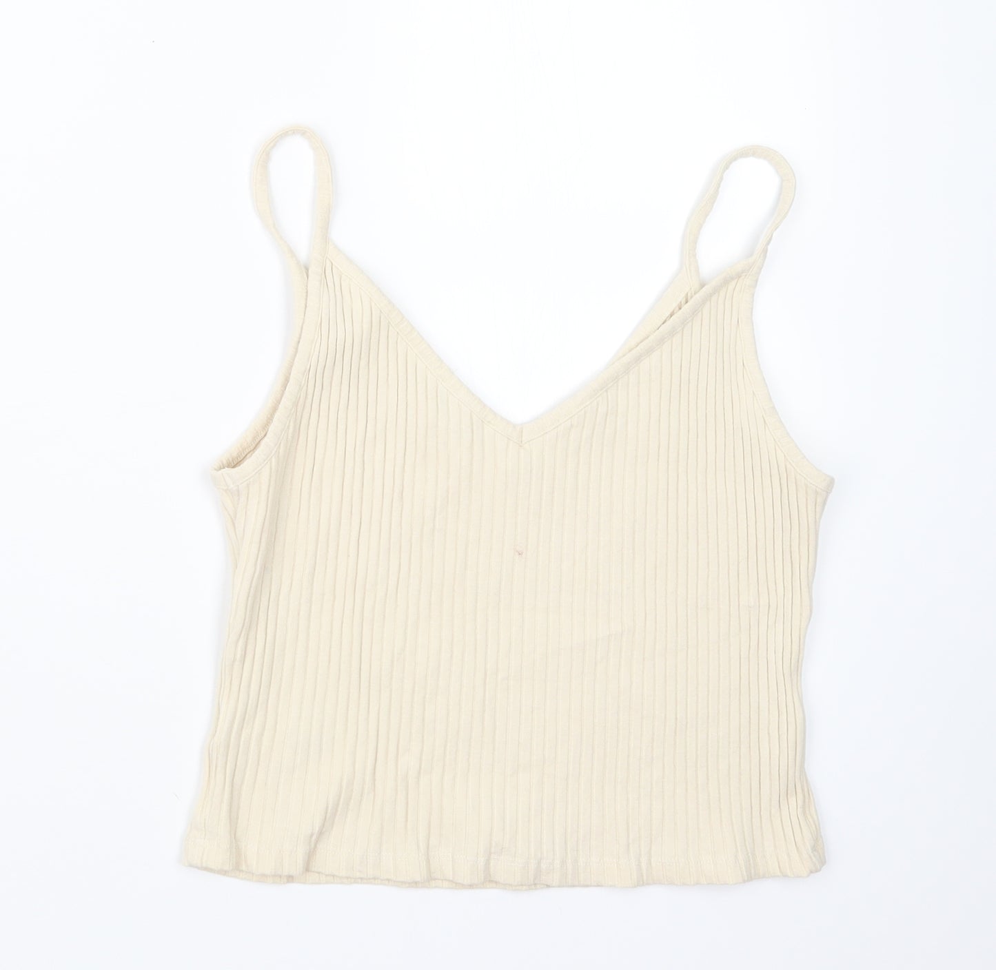 Topshop Womens Beige  Knit Cropped T-Shirt Size 10