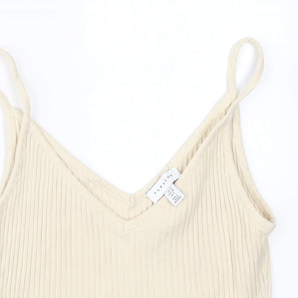 Topshop Womens Beige  Knit Cropped T-Shirt Size 10