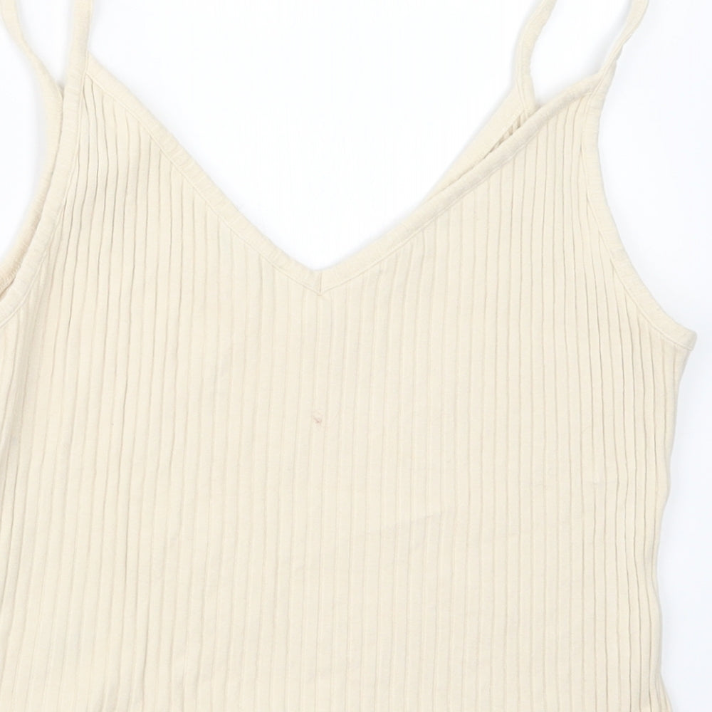 Topshop Womens Beige  Knit Cropped T-Shirt Size 10