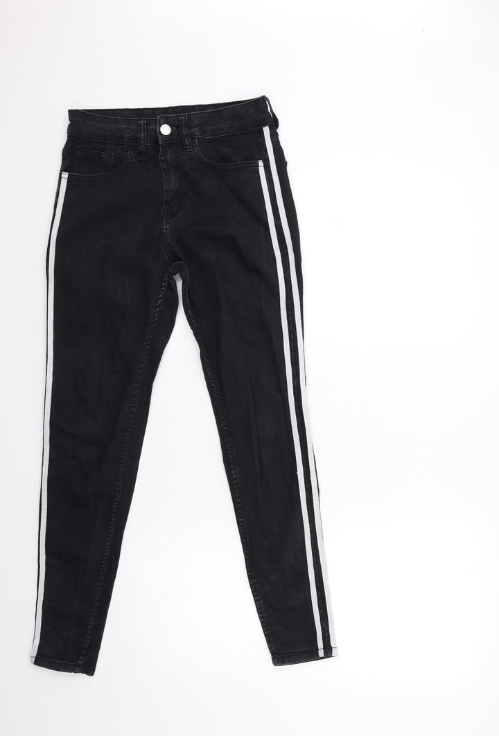 innocence Womens Black Striped Denim Skinny Jeans Size 8 L27 in