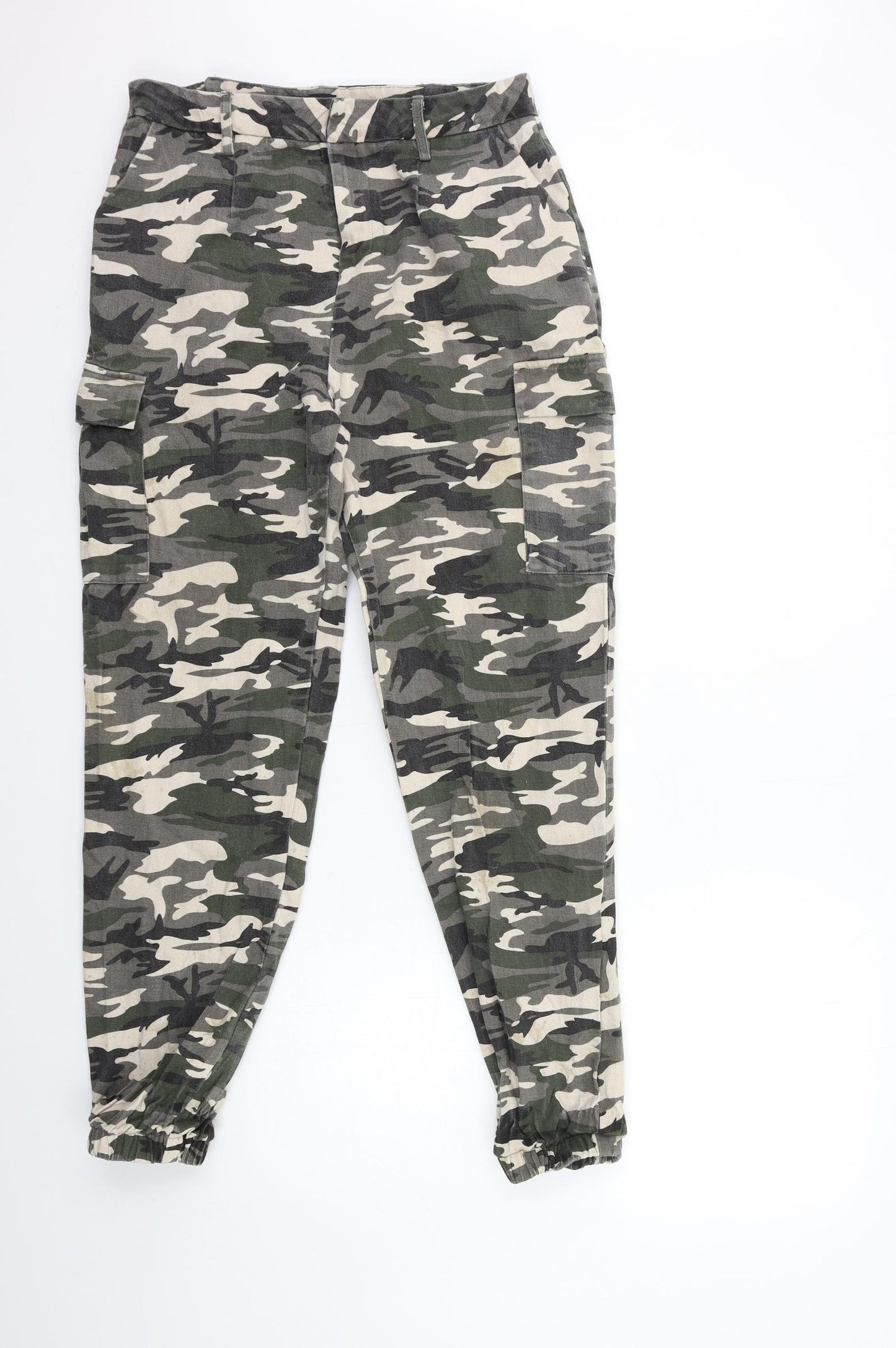 PRETTYLITTLETHING Womens Grey Camouflage Denim Tapered Jeans Size 12 L27 in