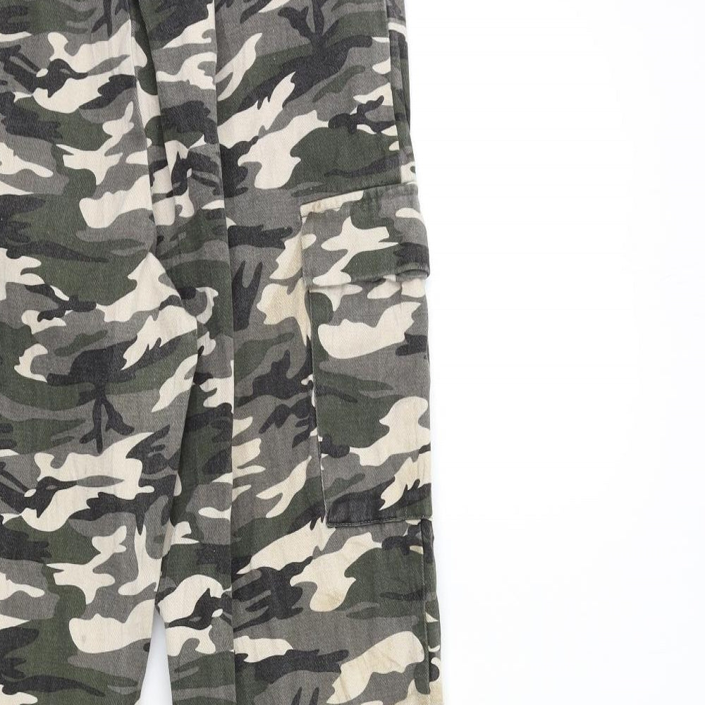 PRETTYLITTLETHING Womens Grey Camouflage Denim Tapered Jeans Size 12 L27 in