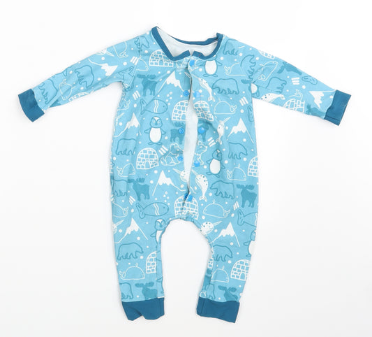 Front view of Preworn boys’ blue animal print coverall one-piece one size