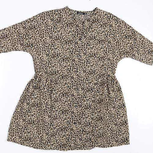 Boohoo Womens Brown Animal Print  Basic Button-Up Size 8