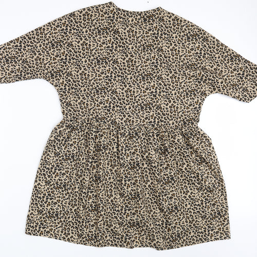 Boohoo Womens Brown Animal Print  Basic Button-Up Size 8