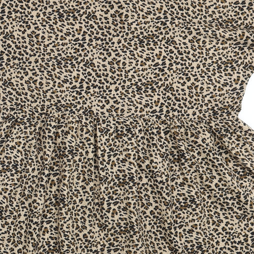 Boohoo Womens Brown Animal Print  Basic Button-Up Size 8