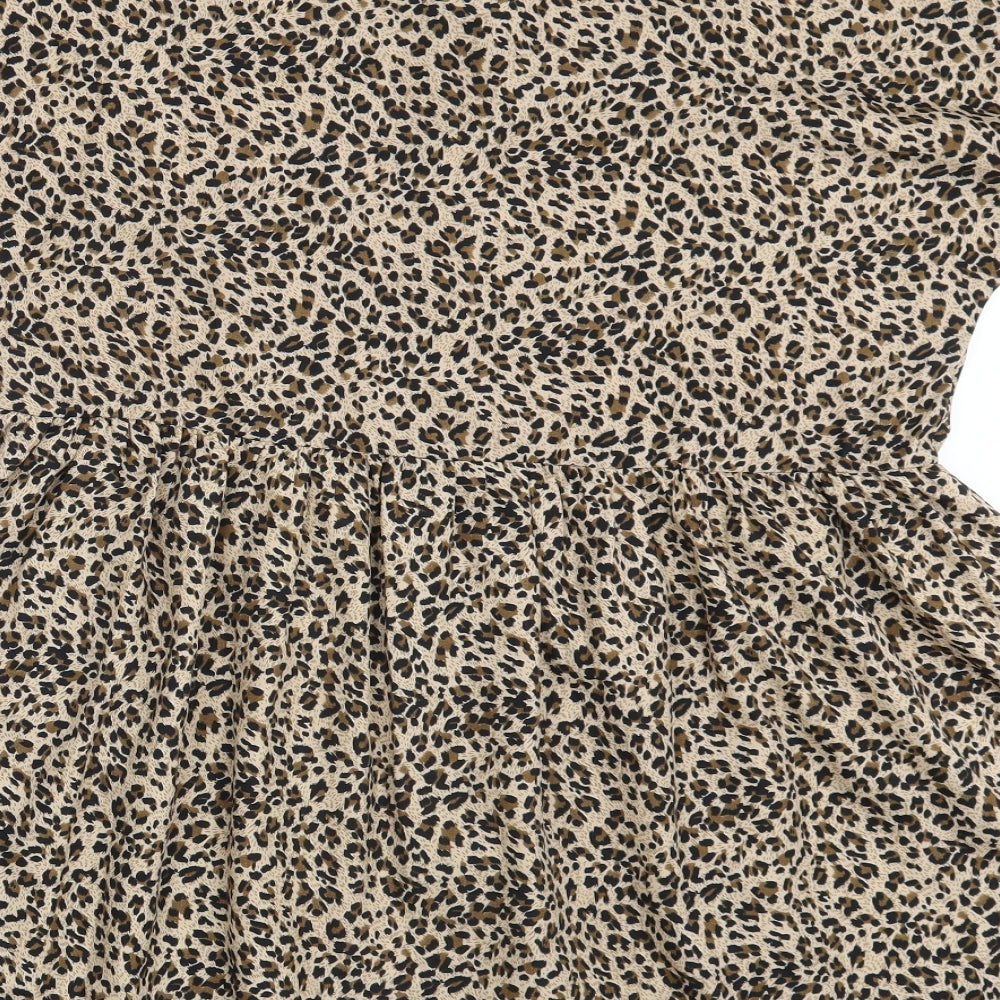 Boohoo Womens Brown Animal Print  Basic Button-Up Size 8
