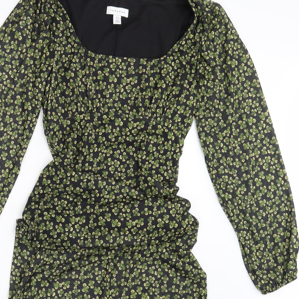 Topshop Womens Black Floral  Fit & Flare  Size 8