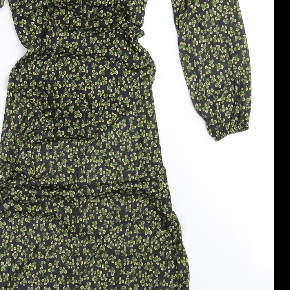 Topshop Womens Black Floral  Fit & Flare  Size 8