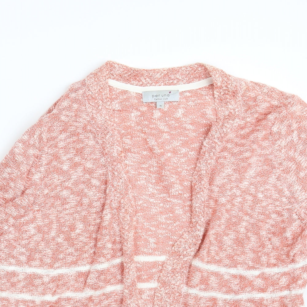 M&S Womens Pink Striped  Cardigan Jumper Size 16