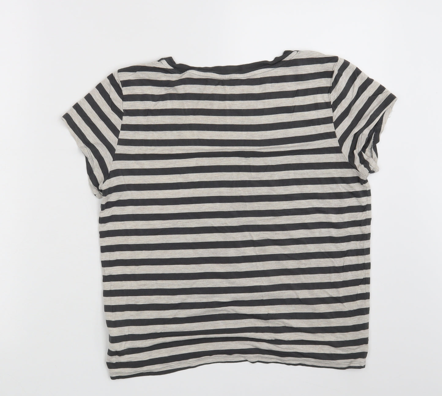 SOFT & SEXY Womens Grey Striped  Basic T-Shirt Size M