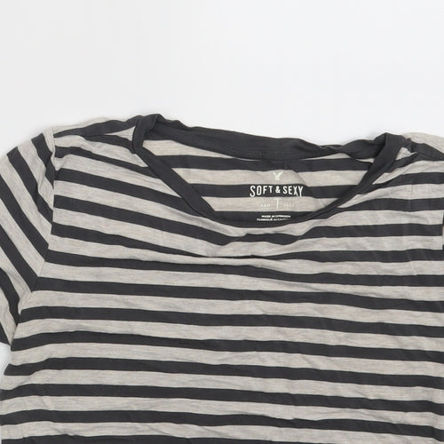 SOFT & SEXY Womens Grey Striped  Basic T-Shirt Size M