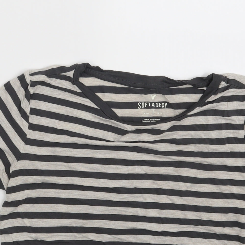 SOFT & SEXY Womens Grey Striped  Basic T-Shirt Size M
