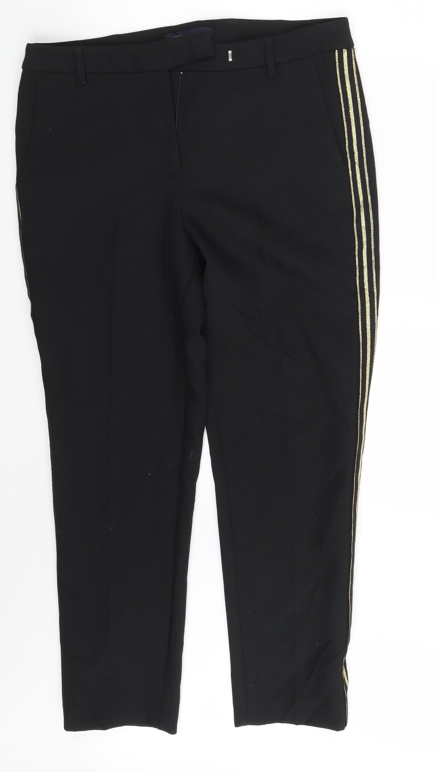 M&S Womens Black Striped  Chino Trousers Size 12 L25 in