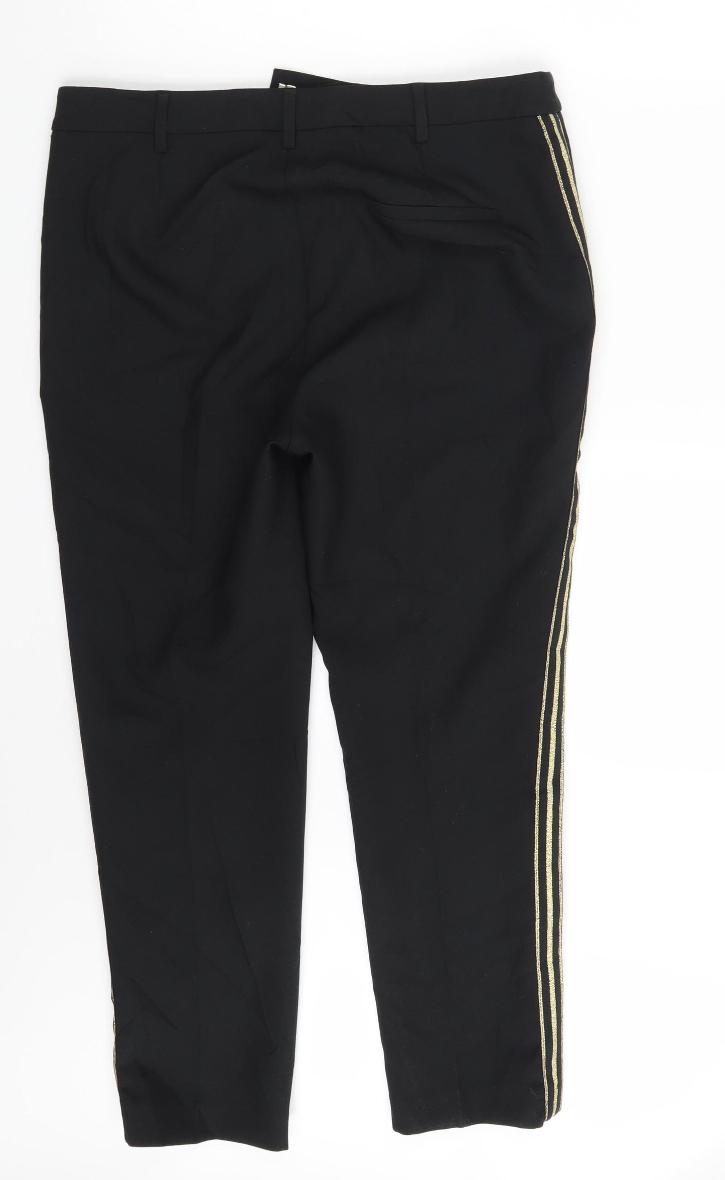 M&S Womens Black Striped  Chino Trousers Size 12 L25 in