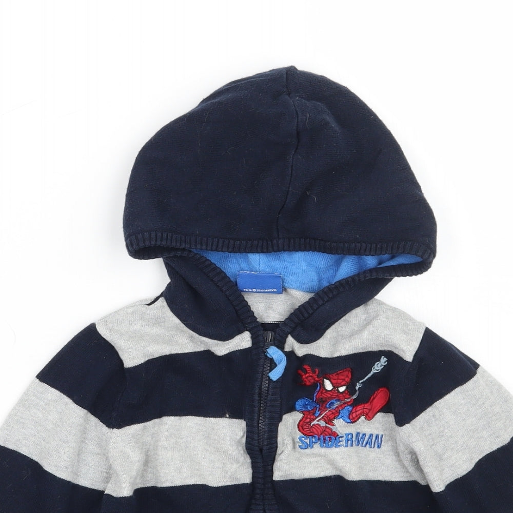 George Boys Blue Striped  Cardigan Hoodie Size 2-3 Years  - Spiderman