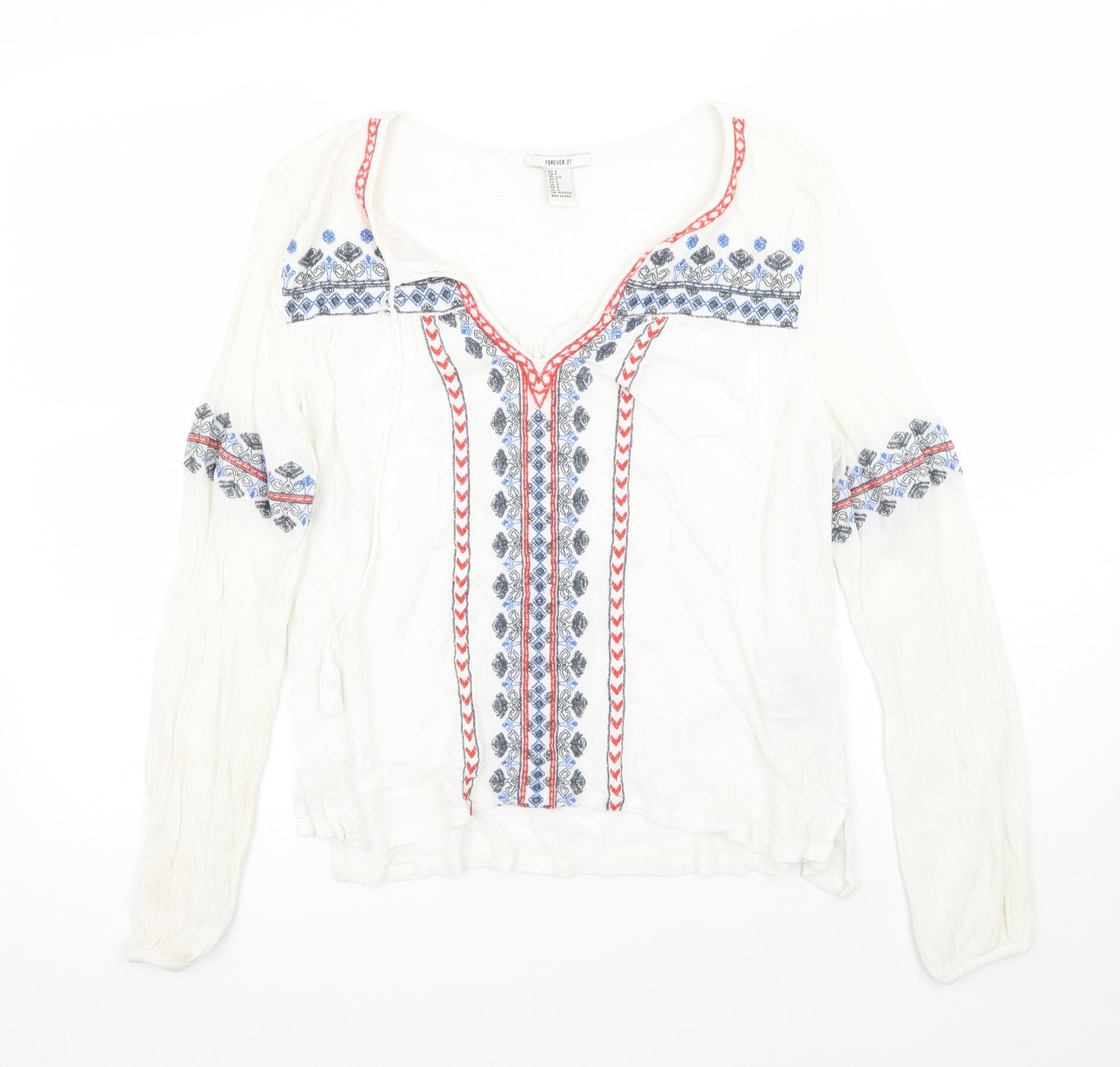 Forever Womens White Floral  Basic Blouse Size S