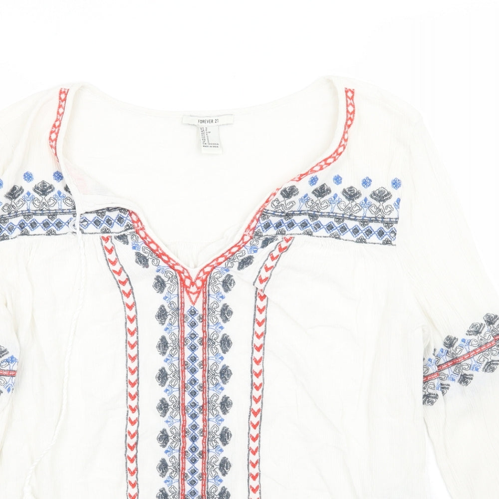 Forever Womens White Floral  Basic Blouse Size S