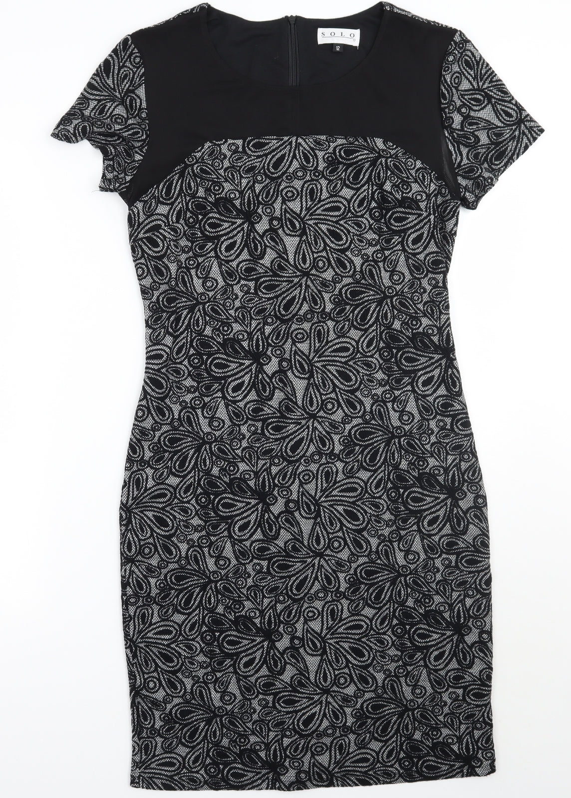 Solo  Womens Black Floral  A-Line  Size 12