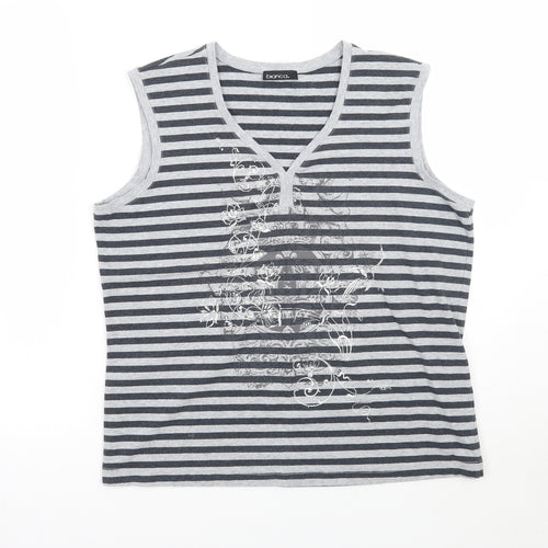 Blanco Womens Grey Striped  Basic T-Shirt Size 16