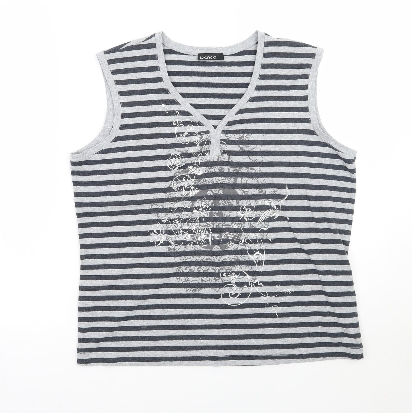 Blanco Womens Grey Striped  Basic T-Shirt Size 16