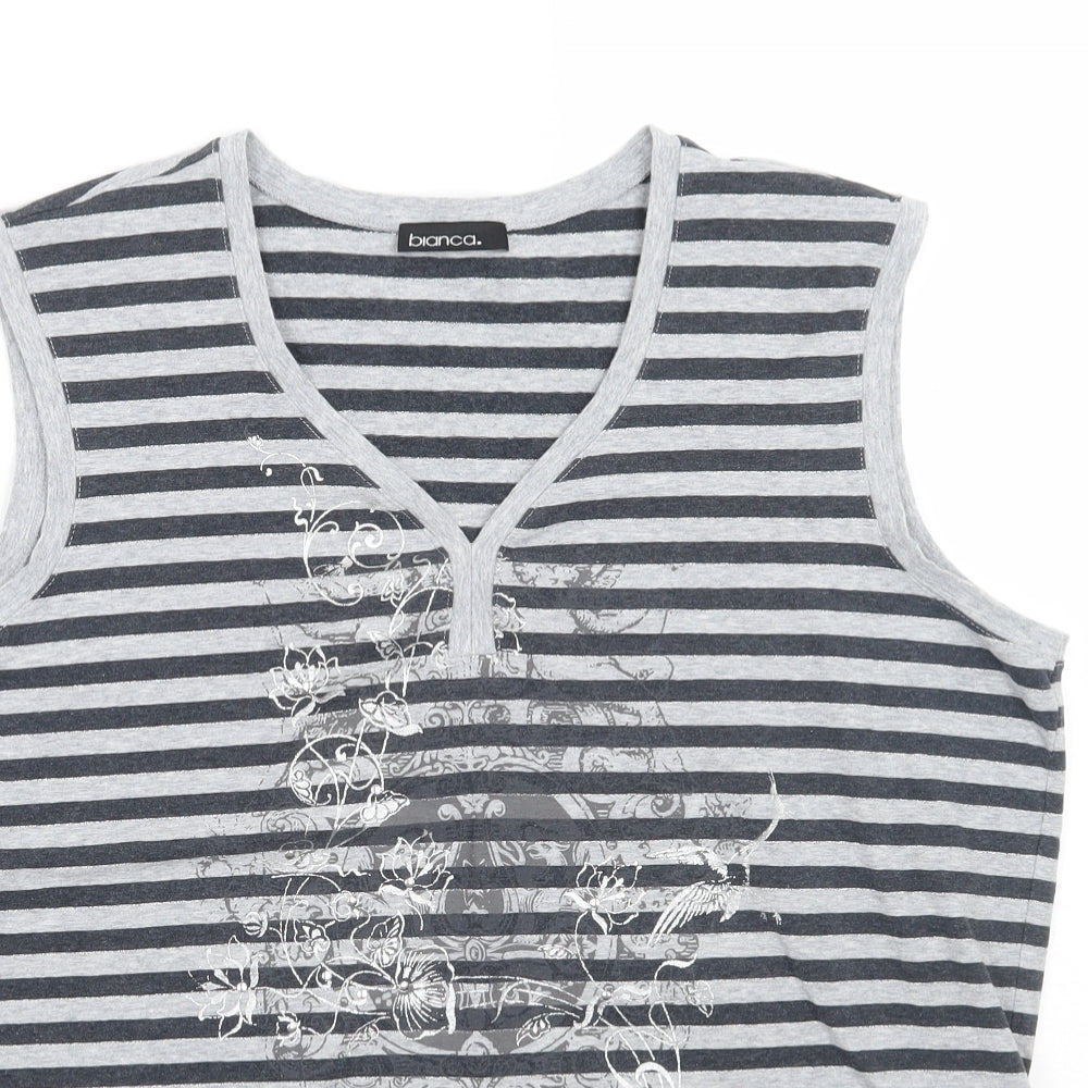 Blanco Womens Grey Striped  Basic T-Shirt Size 16