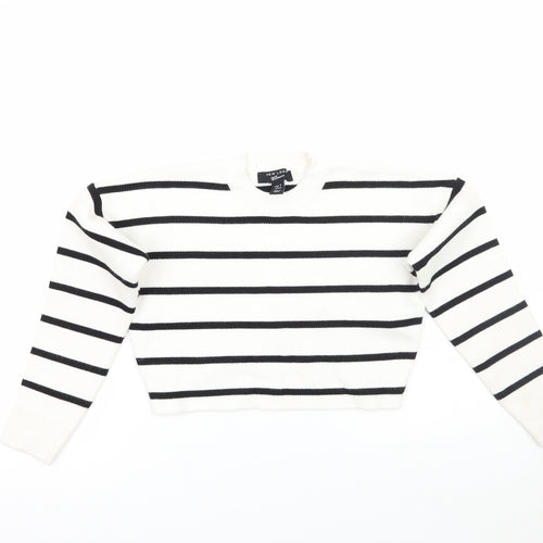 Newlook Girls White Striped  Pullover Jumper Size 8 Years