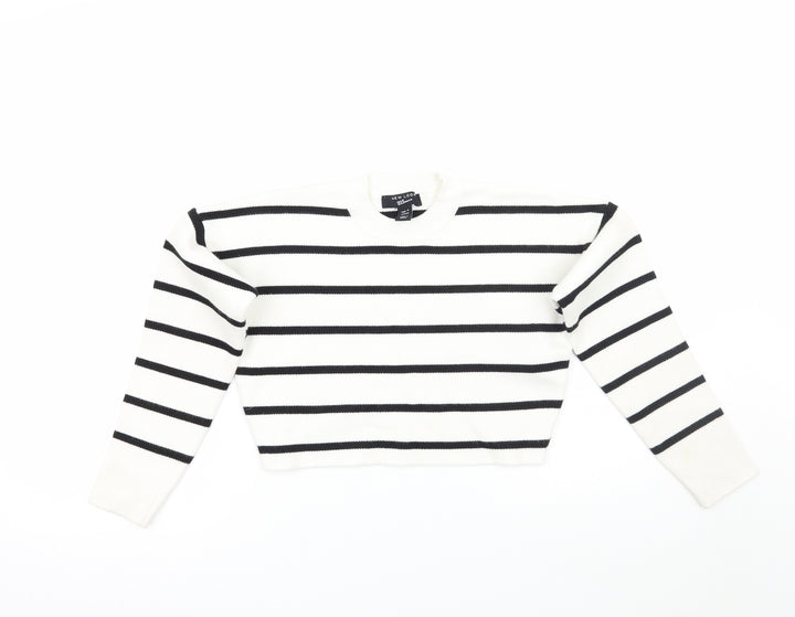 Newlook Girls White Striped  Pullover Jumper Size 8 Years