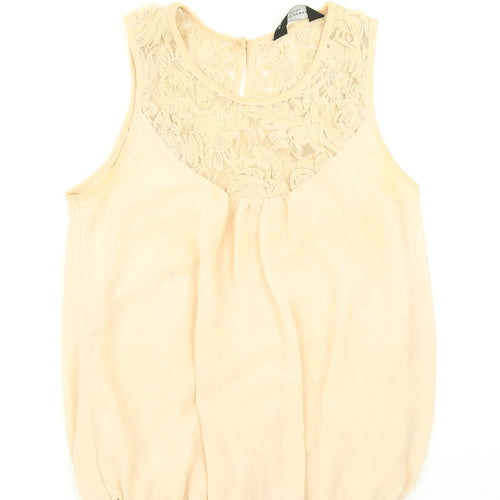 Dorothy Perkins Womens Beige   Basic Blouse Size 6  - Lace neckline
