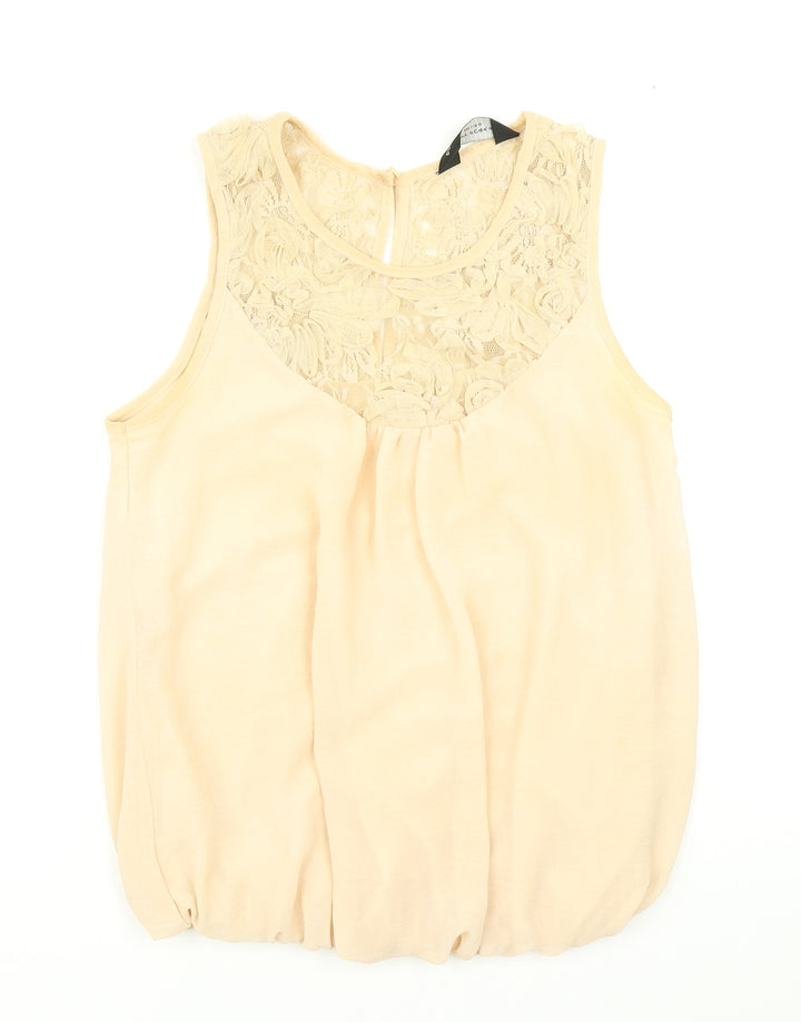 Dorothy Perkins Womens Beige Basic Blouse Size 6 - Lace neckline