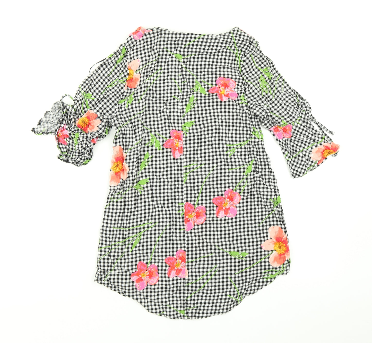 F&F Womens Black Floral  Basic Blouse Size 8  - Bell Sleeve