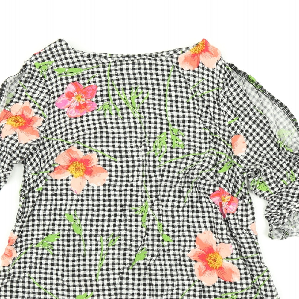 F&F Womens Black Floral  Basic Blouse Size 8  - Bell Sleeve