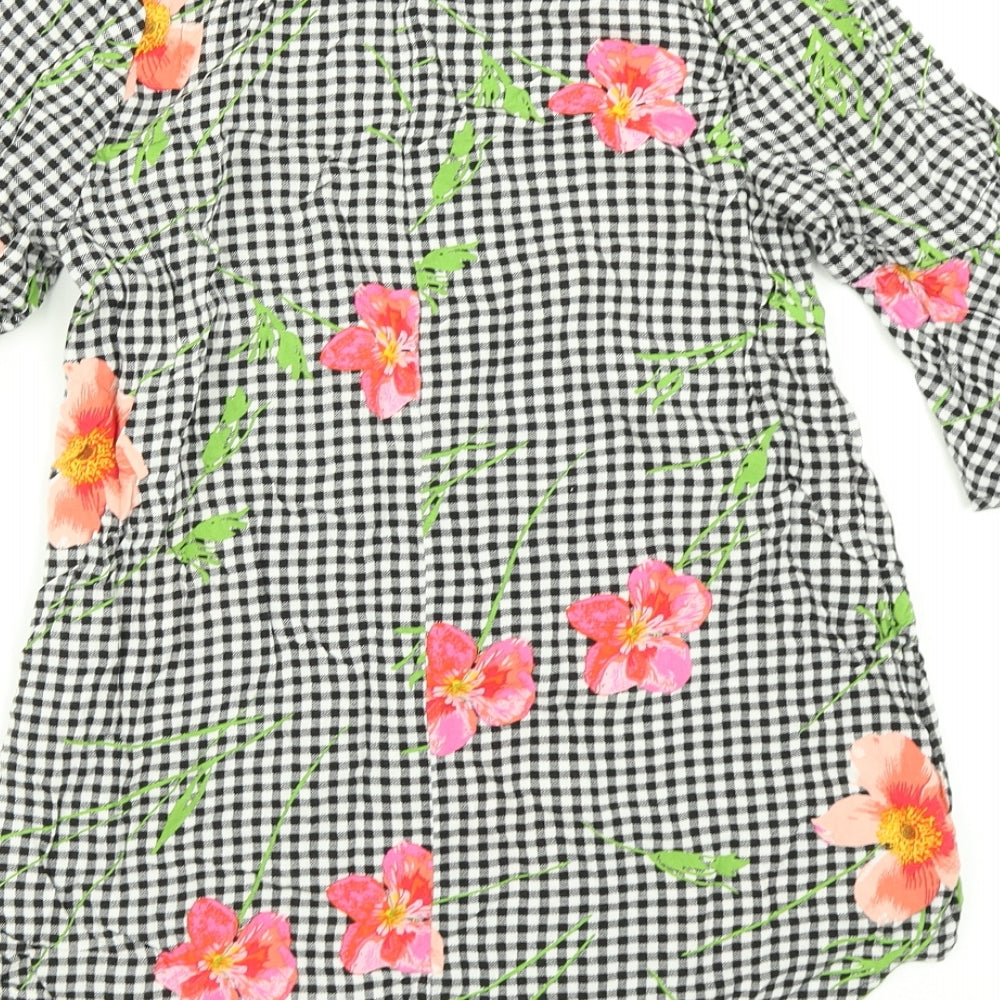 F&F Womens Black Floral  Basic Blouse Size 8  - Bell Sleeve