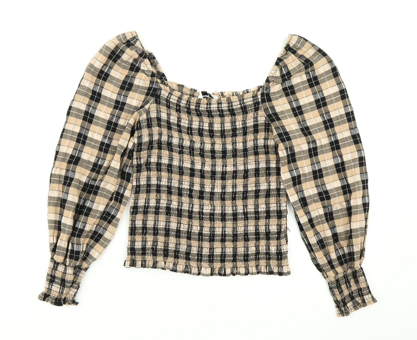 TU Womens Brown Plaid  Basic Blouse Size 8  - Balloon sleeve