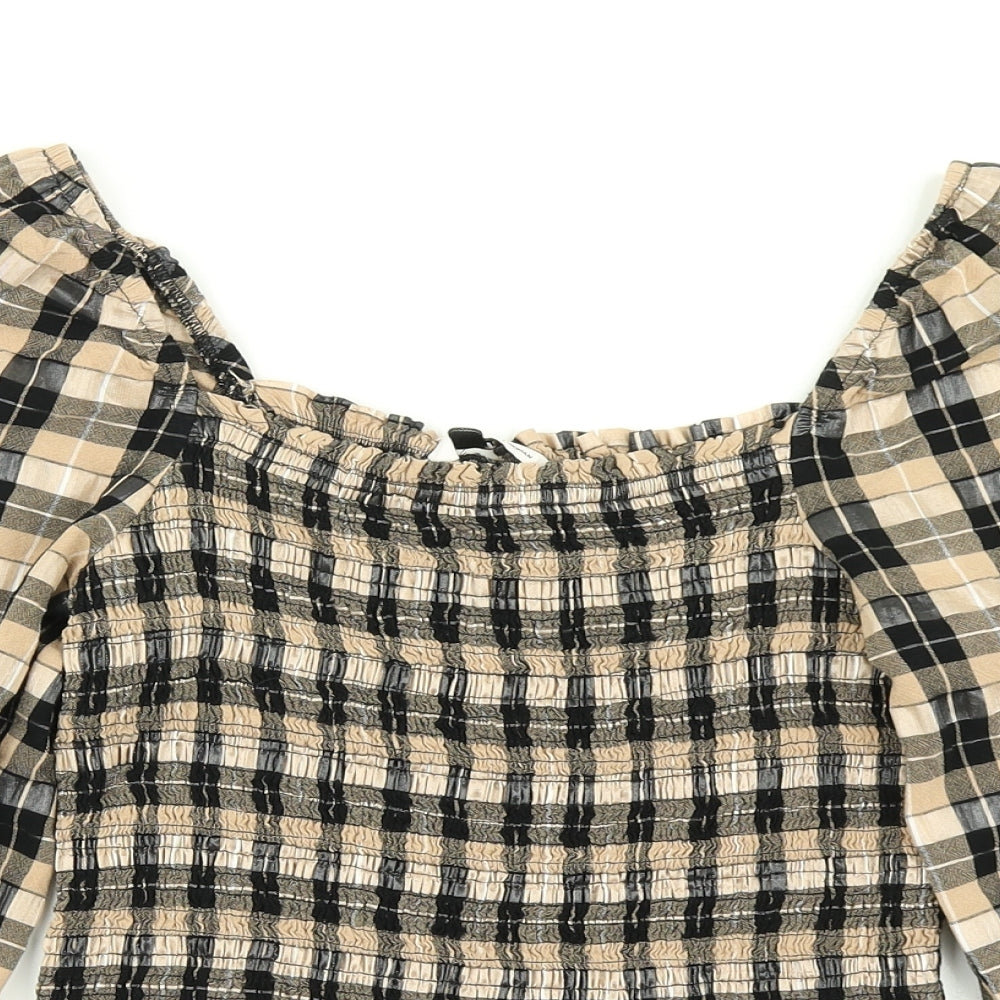 TU Womens Brown Plaid  Basic Blouse Size 8  - Balloon sleeve