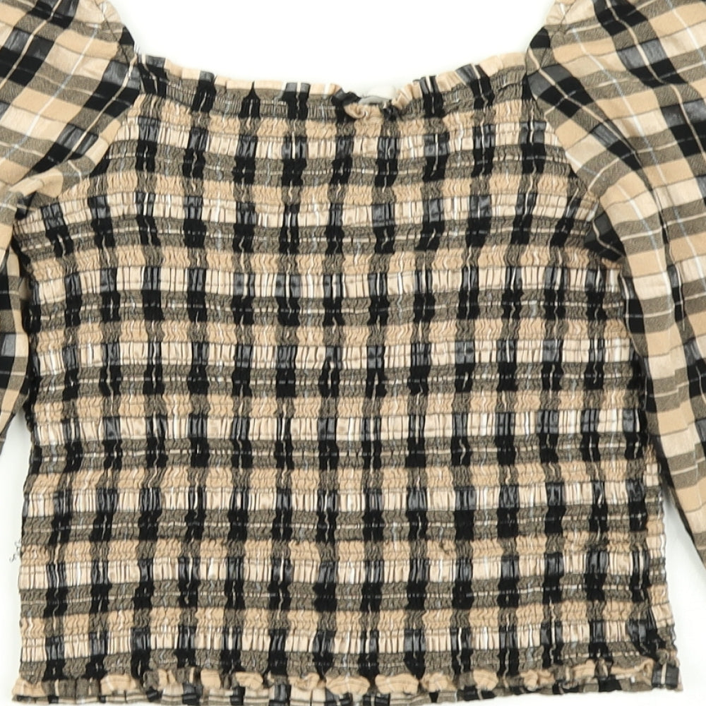 TU Womens Brown Plaid  Basic Blouse Size 8  - Balloon sleeve